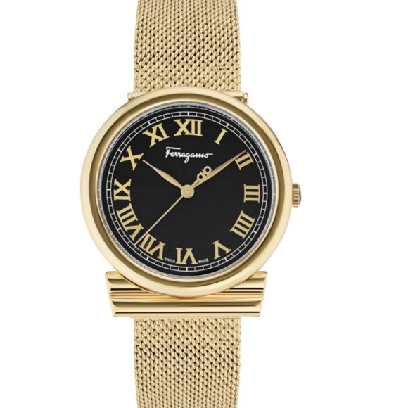 Salvatore Ferragamo 34mm Gold Black Dial Watch - Picture 1 of 4